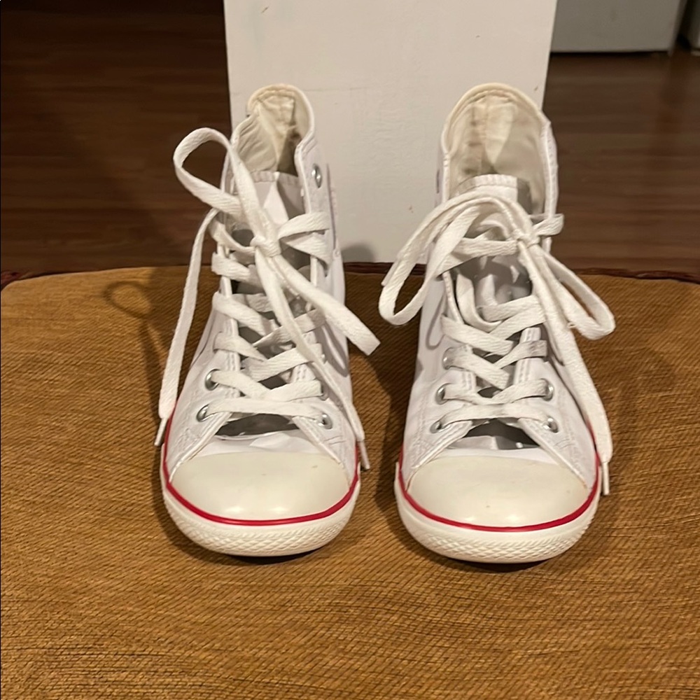 Converse White High-Top Sneakers with Red Trim